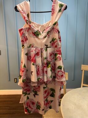 VENUS Pink Rose Print Layered Party Dress